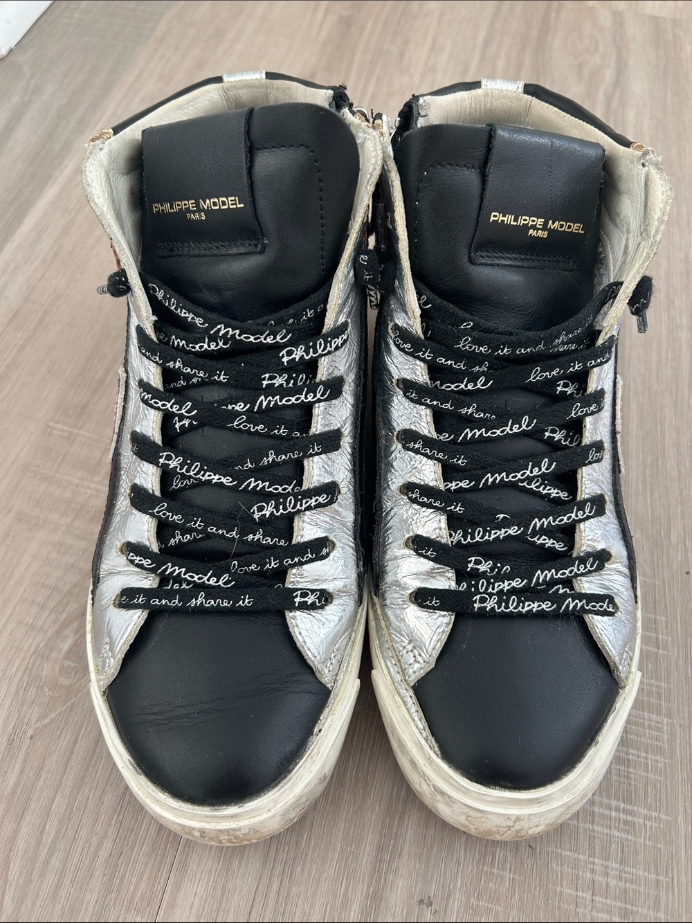Philippe Model Black & Silver High-Top Sneakers with sz 36